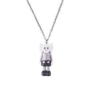 Kaws Bearbrick Figure Necklace Grey White